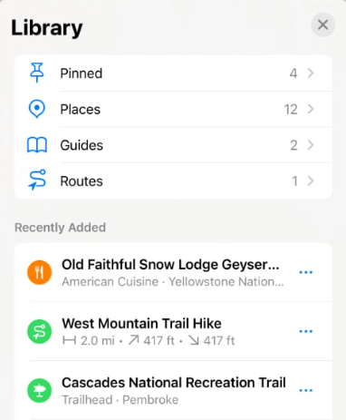 New Library Section on Apple Maps