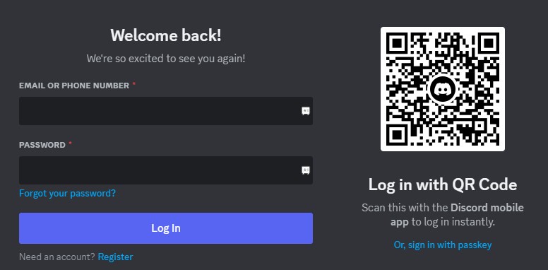 Log in to your Discord account