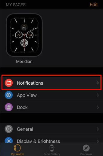 Notifications Option on Apple Watch