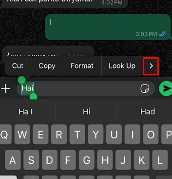 Right Arrow button on Whatsapp