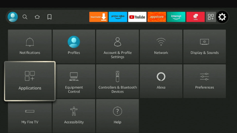 Select Applications tile on the Pansonic TV to Update Apps