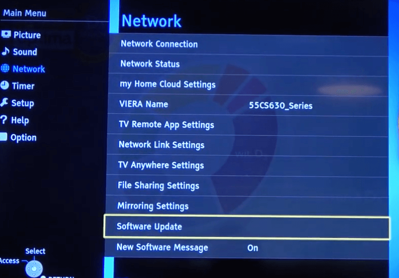 Select Network on Panasonic Viera TV