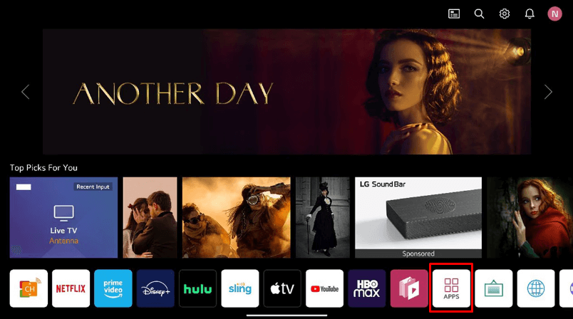 Click the Apps icon on the LG TV home screen