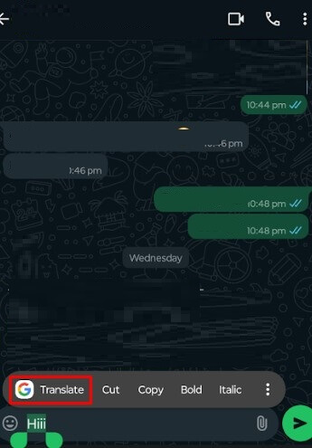 Tap Translate in Android Whatsapp