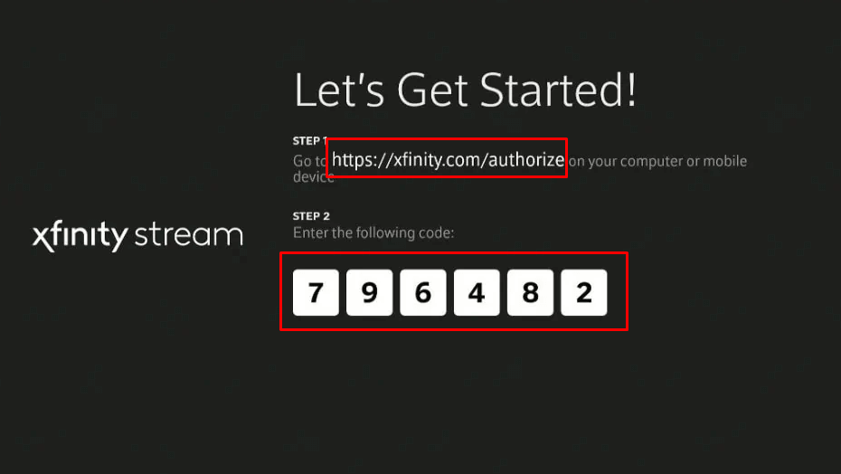 Xfinity Stream on Google TV - Note down the activation code