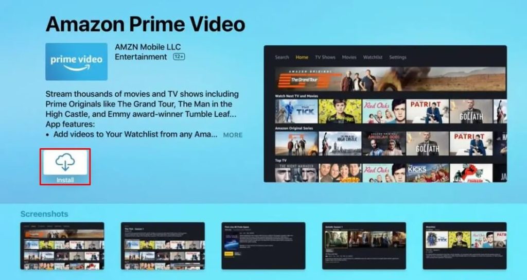 Click Install to get Amazon Prime Video