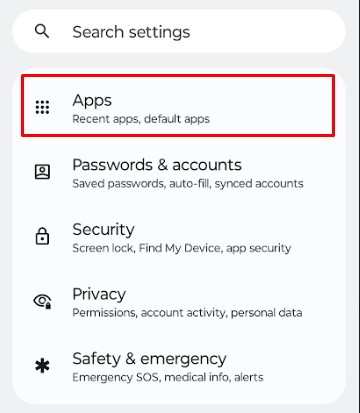 Click Apps on Settings