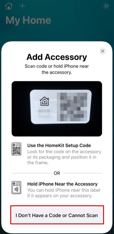 Scan QR code in the Home app