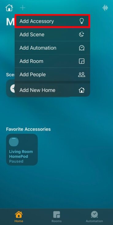 Click Add Accessory on the Home app