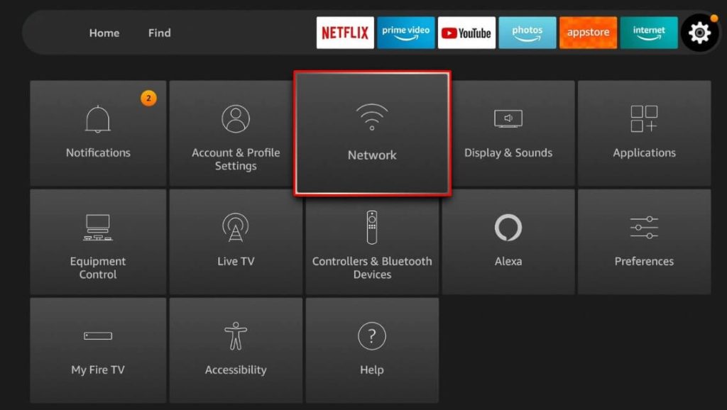 Click Network on Toshiba Fire TV