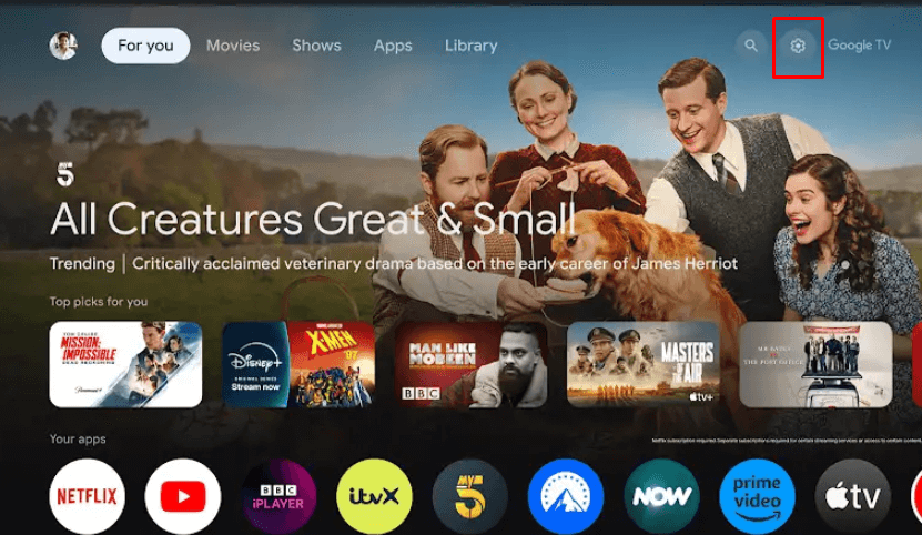 How to Sideload Apps on Google TV - Select the Gear icon