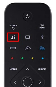 Click the Music button on the Bose Soundbar remote