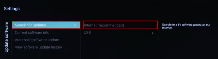 Click Search for updates and select Internet (recommended)