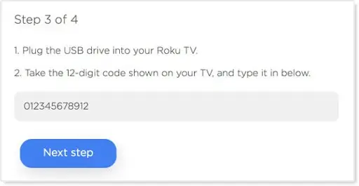 Enter the 12-digit code in the Philips Roku TV firmware update website