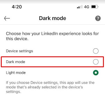 Click the Dark Mode option