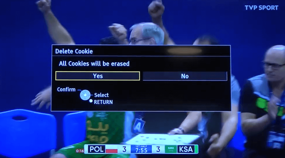 Click on Delete Cookies and tap Yes on Panasonic TV